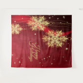 Kerstfeest Rood Golden Snowflakes Holiday Wandkleed (Voorkant (horizontaal))