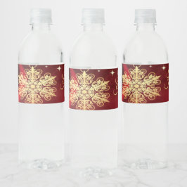 Kerstfeest Rood Golden Snowflakes Holiday Waterfles Etiket