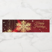 Kerstfeest Rood Golden Snowflakes Holiday Waterfles Etiket (Enkel label)