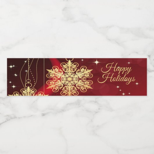 Kerstfeest Rood Golden Snowflakes Holiday Waterfles Etiket (Enkel label)