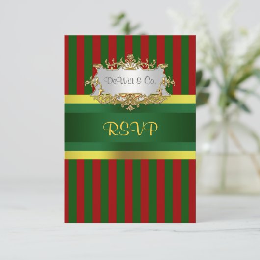 Kerstfeest Rood Goud Goud RSVP Kaartje (Staand voorkant)