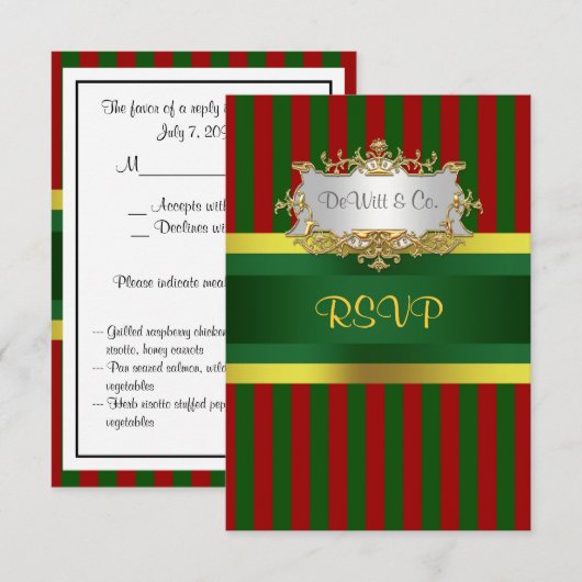Kerstfeest Rood Goud Goud RSVP Kaartje (Voorkant / Achterkant)