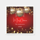 Kerstfeest rood goud kerstballen diner servet (Voorkant)