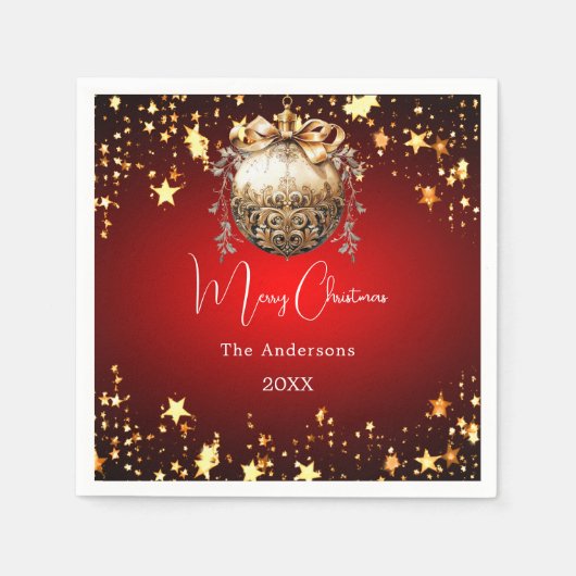 Kerstfeest rood goud kerstdiner servet (Voorkant)