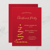 Kerstfeest rood goud moderne boomuitnodiging briefkaart (Voorkant / Achterkant)