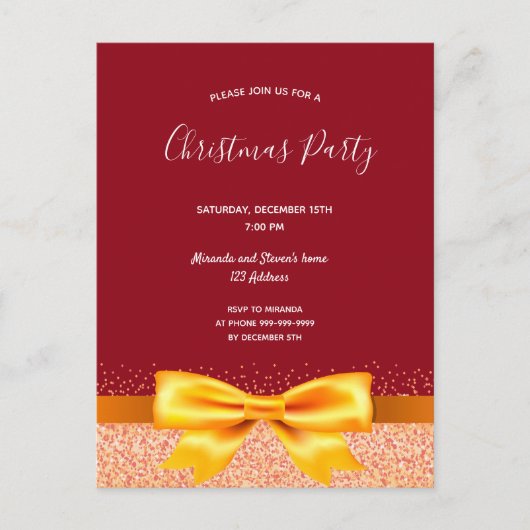 Kerstfeest rood gouden boog uitnodiging (Voorkant)