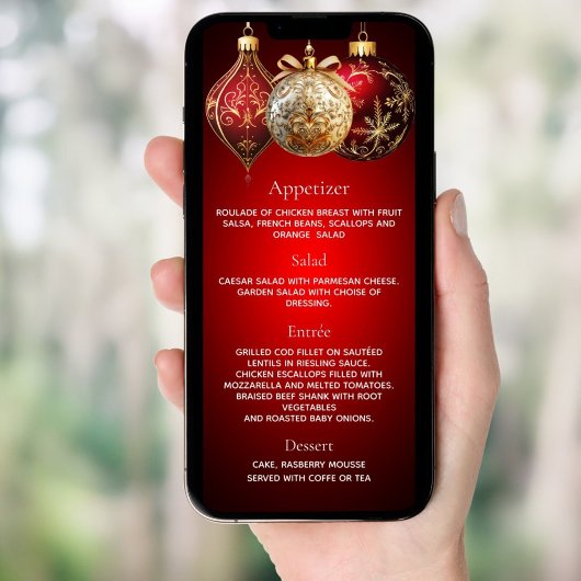 Kerstfeest rood gouden kerstballen dinerkaart kaart