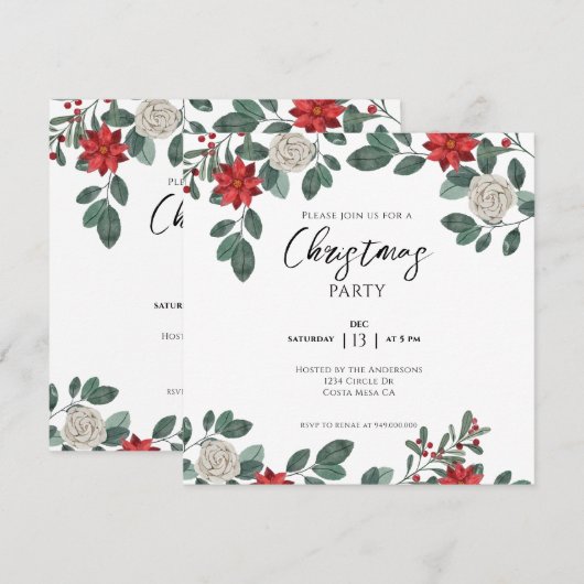 Kerstfeest Rood Groen Bloemen Kaart (Voorkant / Achterkant)