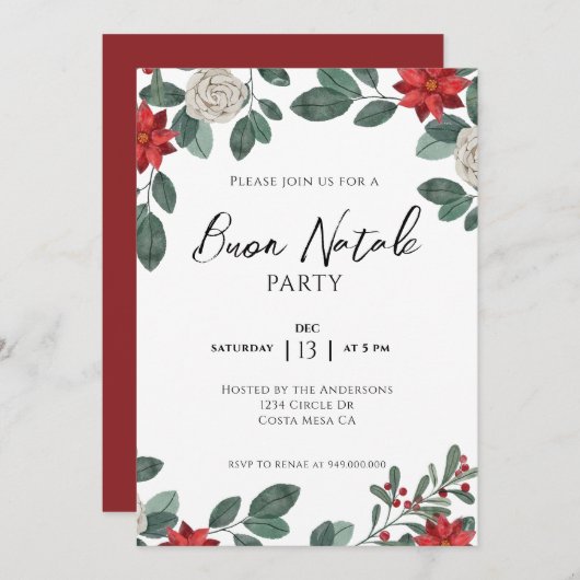 Kerstfeest Rood Groen Bloemen Kaart (Voorkant / Achterkant)