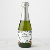 Kerstfeest Rood Groen Bloemstuk Sparkling Wijnetiket (Voorkant)