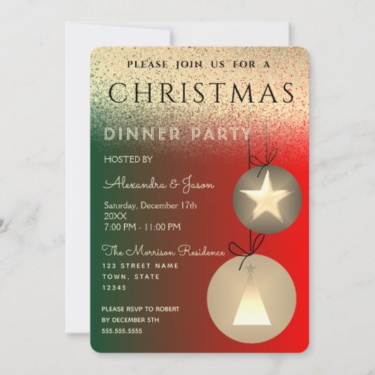 Kerstfeest rood groen en goud glitter kaart (Voorkant)