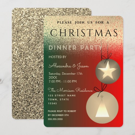 Kerstfeest Rood Groen en Goud Glitters Kaart (Voorkant / Achterkant)