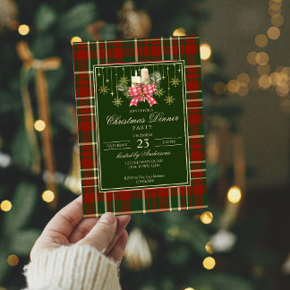 Kerstfeest rood groen geruit dennenboog elegant kaart