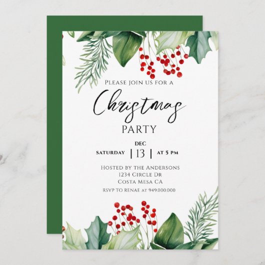 Kerstfeest rood groen kaart (Voorkant / Achterkant)