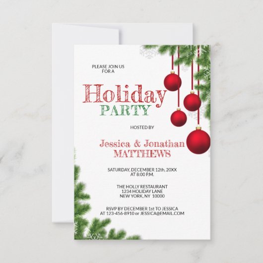 KERSTFEEST Rood Groen Ornament Pijnsneeuw Kaart (Voorkant)