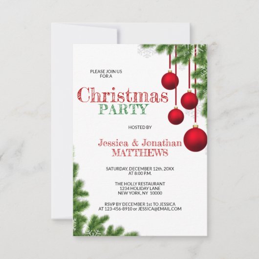 KERSTFEEST Rood Groen Ornament Pijnsneeuw Kaart (Voorkant)