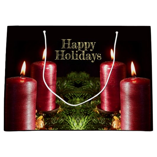 Kerstfeest Rood Kaarsen Winter Vakanties Groot Cadeauzakje (Voorkant)
