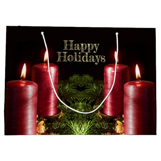 Kerstfeest Rood Kaarsen Winter Vakanties Groot Cadeauzakje (Achterkant)