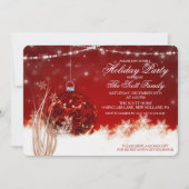 Kerstfeest Rood Ornament Bol Uitnodiging (Voorkant)