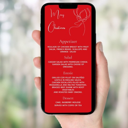 Kerstfeest rood rendier dinerkaart kaart