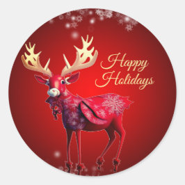Kerstfeest Rood Rendier Winter Vakantie Ronde Sticker