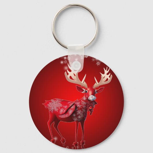 Kerstfeest Rood Rendier Winter Vakantie Sleutelhanger (Voorkant)