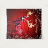 Kerstfeest Rood Rendier Winter Vakantie Wandkleed (Voorkant (horizontaal))