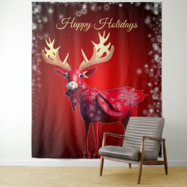 Kerstfeest Rood Rendier Winter Vakantie Wandkleed