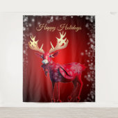 Kerstfeest Rood Rendier Winter Vakantie Wandkleed (Voorkant)