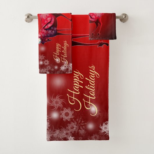 Kerstfeest Rood Rendier Winter Vakanties Bad Handdoek (Insitu)