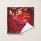 Kerstfeest Rood Rendier Winter Vakanties Bad Handdoek (Wasdoekje)