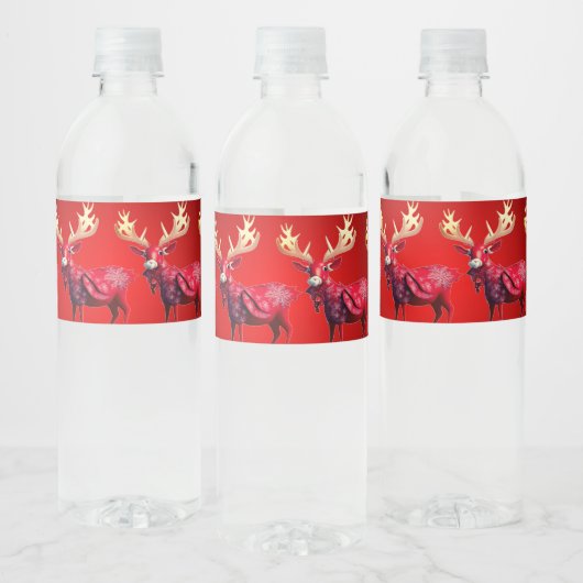Kerstfeest Rood Rendier Winter Vakanties Waterfles Etiket (Flessen)