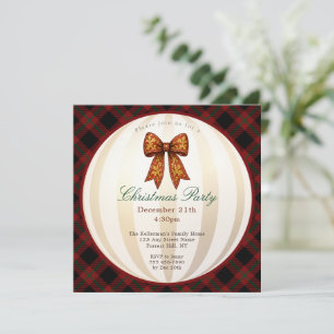 Kerstfeest Rood Schotse Plaid Vintage Strik Kaart
