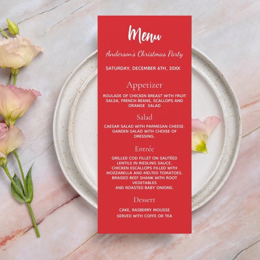 Kerstfeest rood wit diner menu kaart