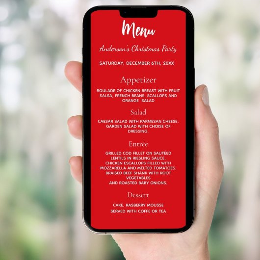 Kerstfeest rood wit dinerkaart kaart