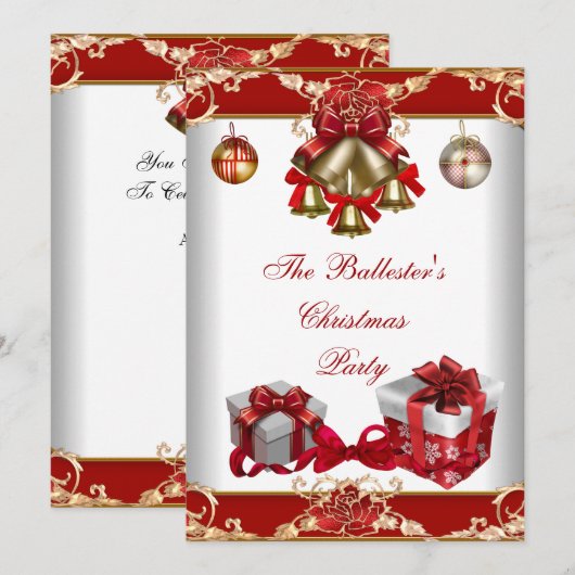 Kerstfeest Rood Wit Goud Kaart (Voorkant / Achterkant)