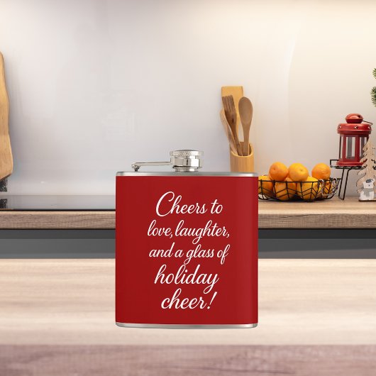 Kerstfeest rood wit liefde lachen vrolijkheid heupfles