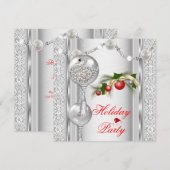 Kerstfeest Rood Zilver Wit Christmas 4 Kaart (Voorkant / Achterkant)