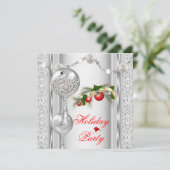 Kerstfeest Rood Zilver Wit Christmas 4 Kaart (Staand voorkant)