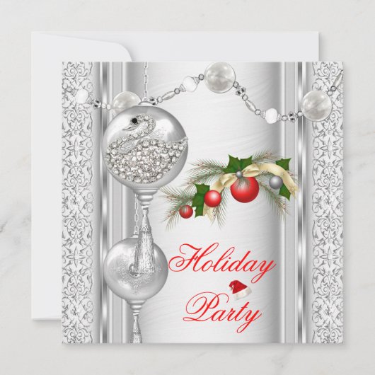 Kerstfeest Rood Zilver Wit Christmas 4 Kaart (Voorkant)