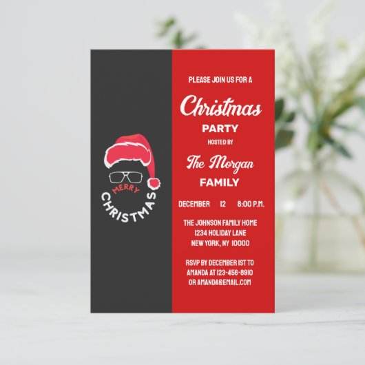 Kerstfeest rood zwart kaart (Staand voorkant)