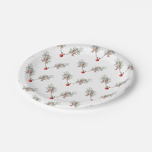 Kerstfeest Roodnosrenderpine Berries Papieren Bordje (Gekanteld)