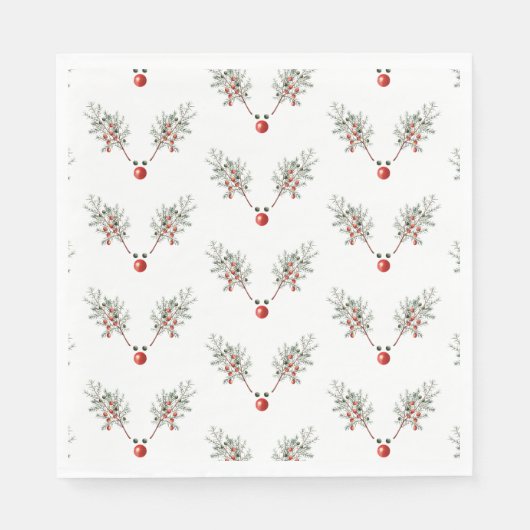 Kerstfeest Roodnosrenderpine Berries Servet (Voorkant)