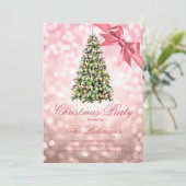 Kerstfeest Roos Gouden Xmas Tree Lights Ribbon Kaart (Staand voorkant)