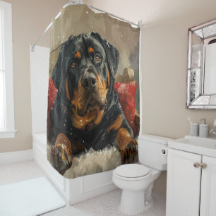 Kerstfeest Rottweiler hond Douchegordijn