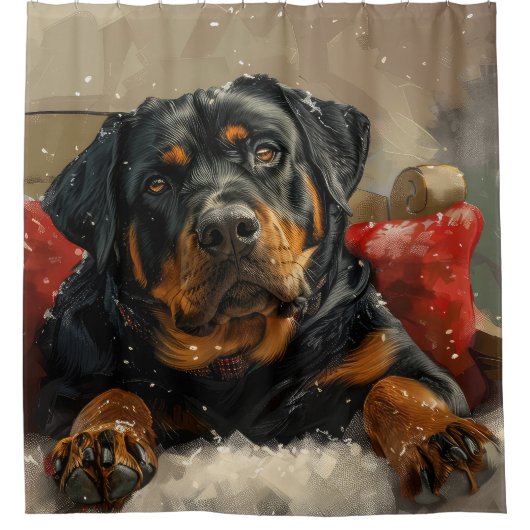 Kerstfeest Rottweiler hond Douchegordijn (Voorkant)