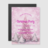 Kerstfeest roze boom sneeuwvlokken luxe magnetische uitnodiging (Voorkant / Achterkant)