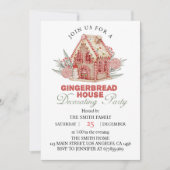 Kerstfeest Roze Gingerbread House uitnodiging (Voorkant)