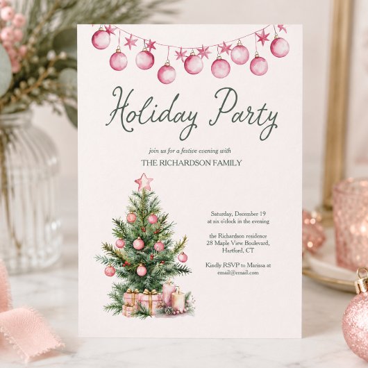 Kerstfeest Roze Kerstboom Kaart