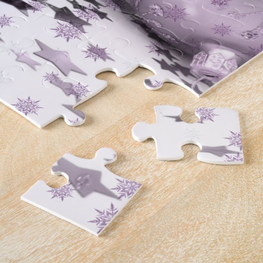 Kerstfeest Roze Paarse Ornamenten Snowflake Legpuzzel (Zijkant)